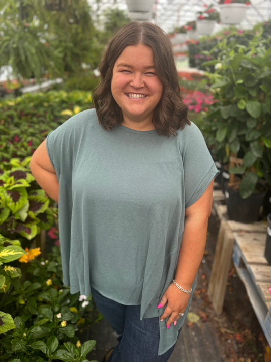 Faded Teal Oversized Top