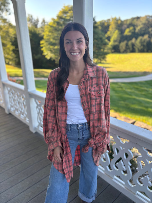 Coral Mineral Washed Flannel
