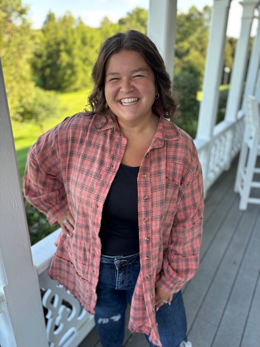 Coral Mineral Washed Flannel